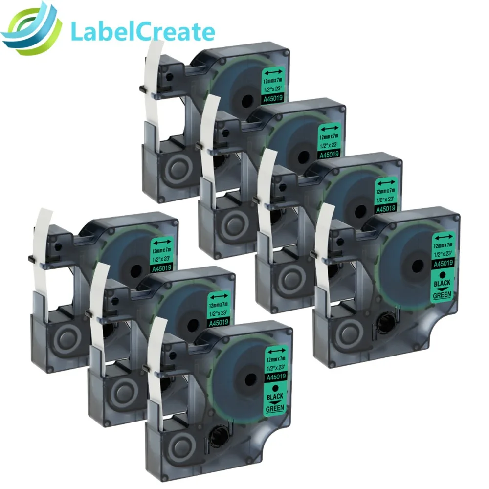 7 пакетов 45019 совместимый с DYMO D1 ярлык 12 мм черный на зеленом для LabelManager 160 280 420 P PnP
