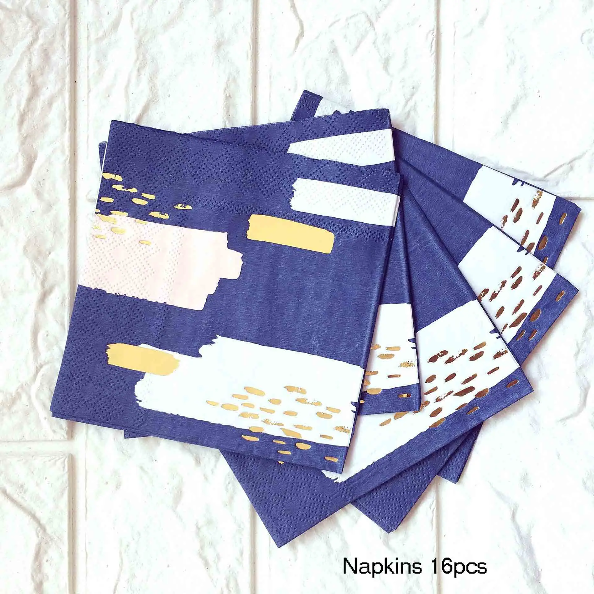 Napkins 16pcs Розовое золото в полоску День рождения Бумага тарелки/стакана/салфетка День рождения украшения для взрослых, для девочек и мальчиков одноразовая посуда соломы - Цвет: Napkins 16pcs