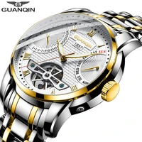guanqin watch men mechanical waterproof automatic tourbillon style stainless steel business watch clock man relogio masculino