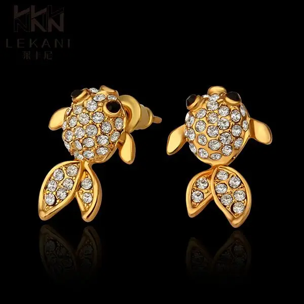 Women Fashion tin alloy Jewelry 18K Gold Plated Earrings goldfish pattern rhinestone texture trendy earrings E804 E805 E806 | Украшения и