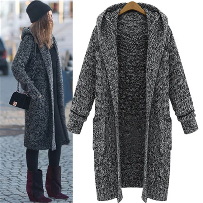 

TNLNZHYN 2019 New Spring Fashion Women Loose Hooded Long Knitting Cardigan Sweater Big Yards Womens Knitted Cardigan SK273