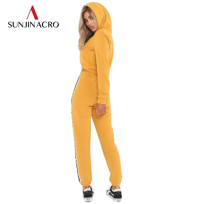 SUNJINACRO/Осенняя женская спортивная одежда из 2 предметов укороченный топ с