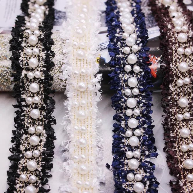 1 ярд черная/синяя/белая/кофейная расшитая тесемками кружевная обшивка ткань