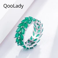qoolady brilliant marquise cut green 2 rows cubic zirconia leaf larger round finger rings for women wedding brand jewelry f007
