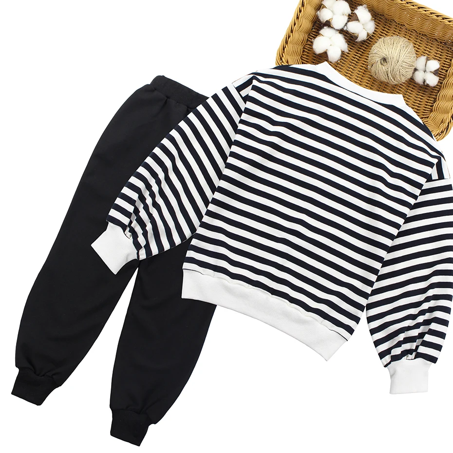 Одежда для девочек подростков полосатая толстовка с капюшоном + штаны спортивный