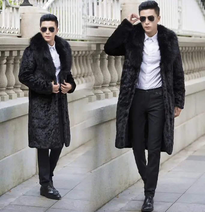 Осенняя куртка из искусственной лисьей кожи мужское зимнее плотное теплое