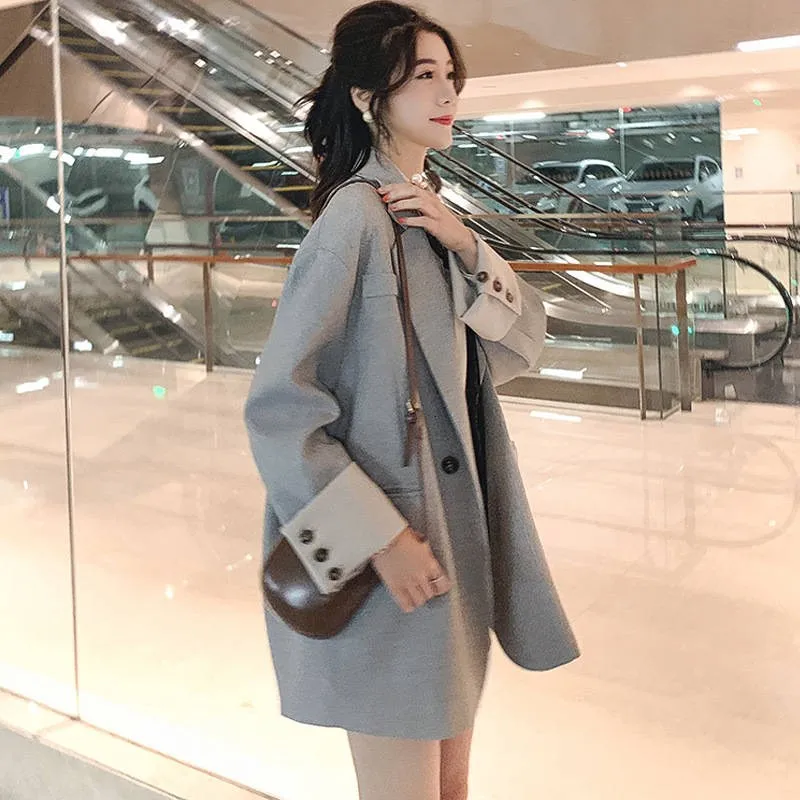 Женский Длинный блейзер повседневный свободный пиджак верхняя одежда для весны