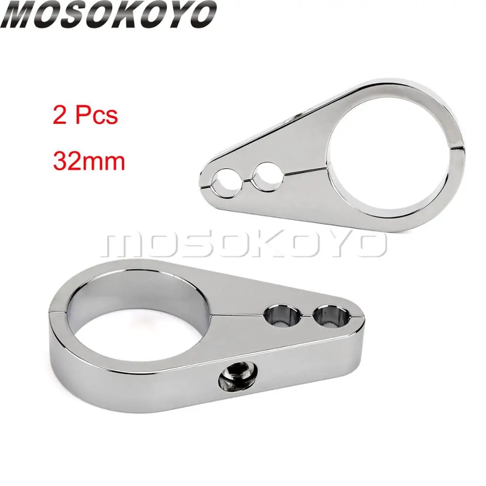2X хром Мотоцикл 32 мм зажим тормозного кабеля 1-1/" двойной дроссельной проводки Поддержка Держатель с креплением для Harley Sportster Кафе Racer - Цвет: Серебристый