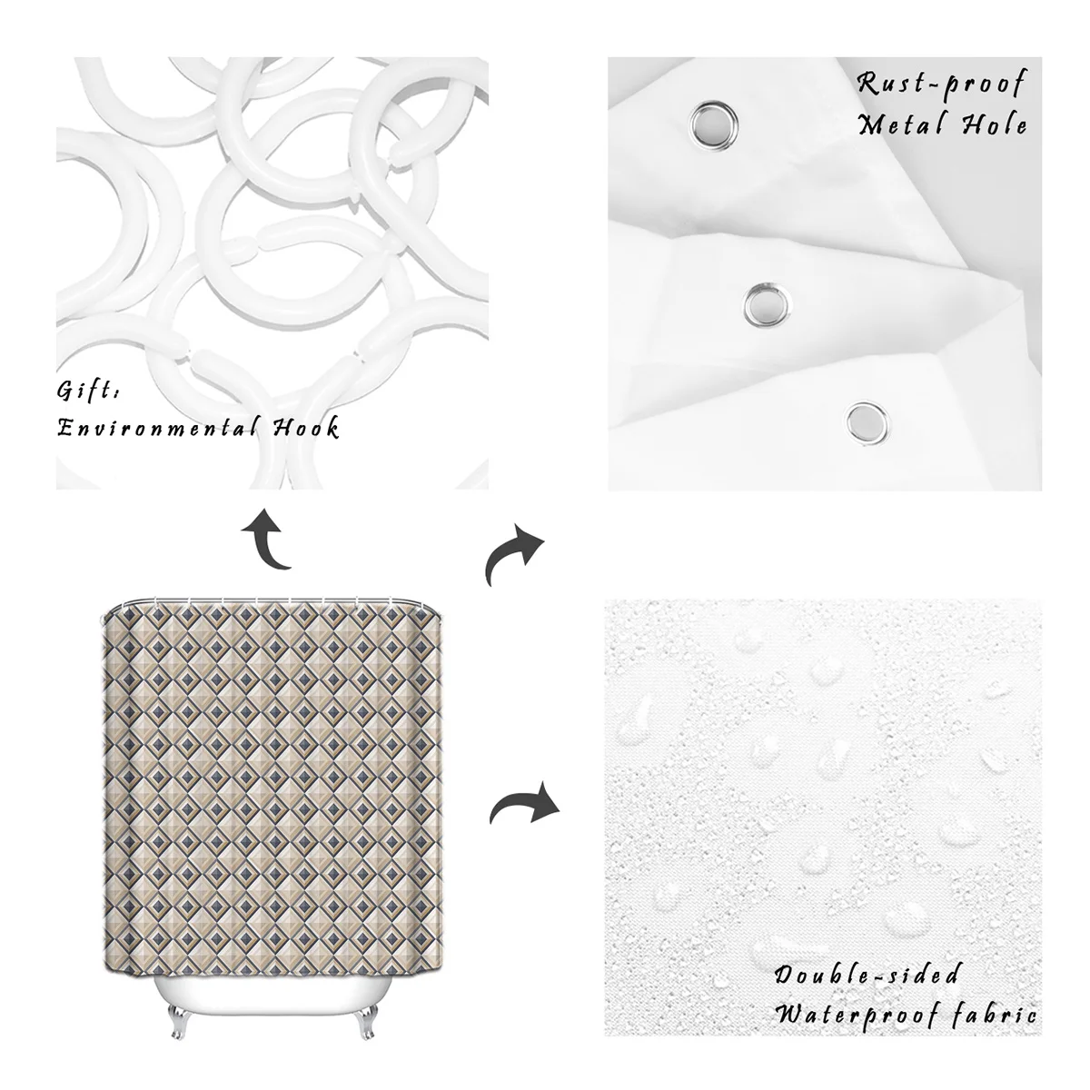 Винтажный геометрический узор занавеска для душа декоративная ткань продукты