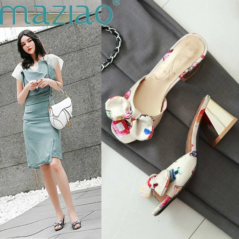 Женские сандалии на высоком каблуке с милым принтом летние модные
