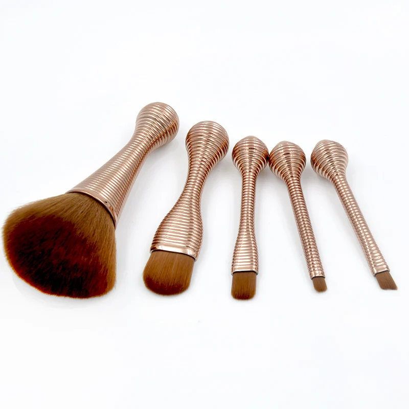 5pcs Rose Gold Brush Makeup Brushes Set Professional With Holder Contour Concealer Blush Eye Shadow Eyebrow Cosmetic | Красота и