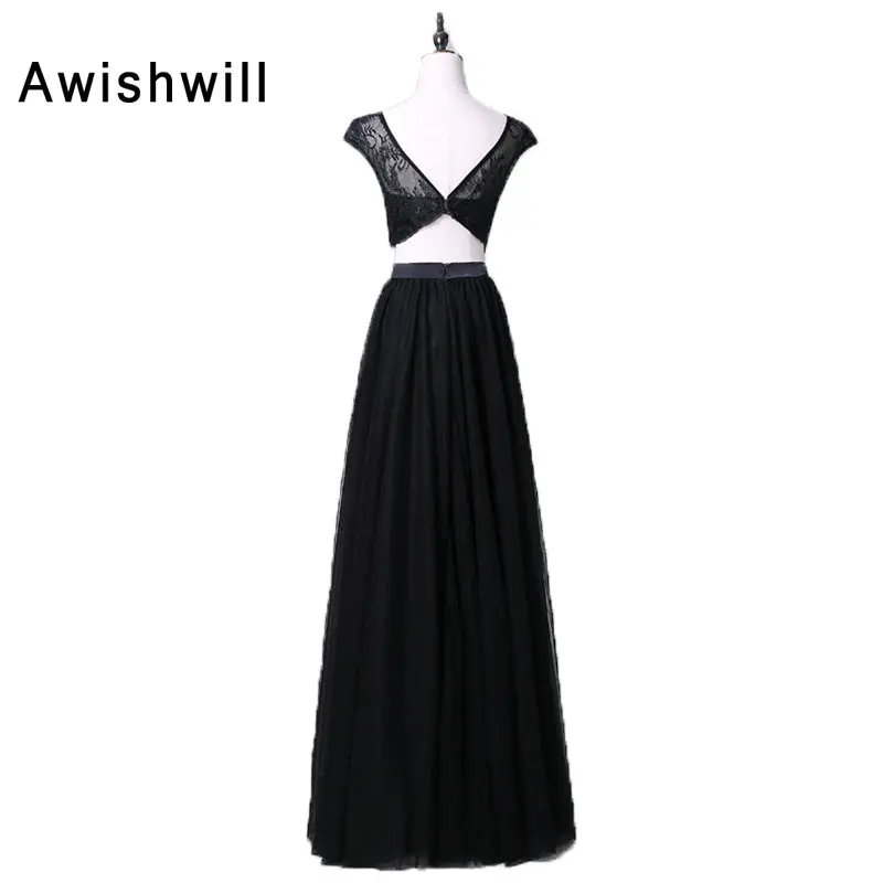 Новое поступление черный торжественное платье 2 шт. Кружево и Тюль спинки Этаж