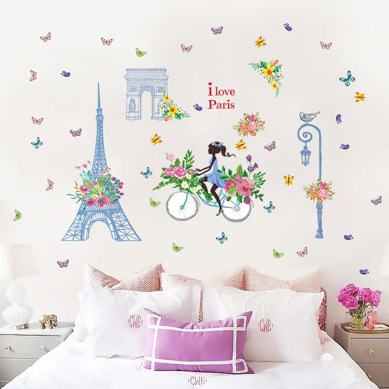 

Blue tower ride girl large wall stickers home decor living room decal diy art mural wallpaper removable wall sticker