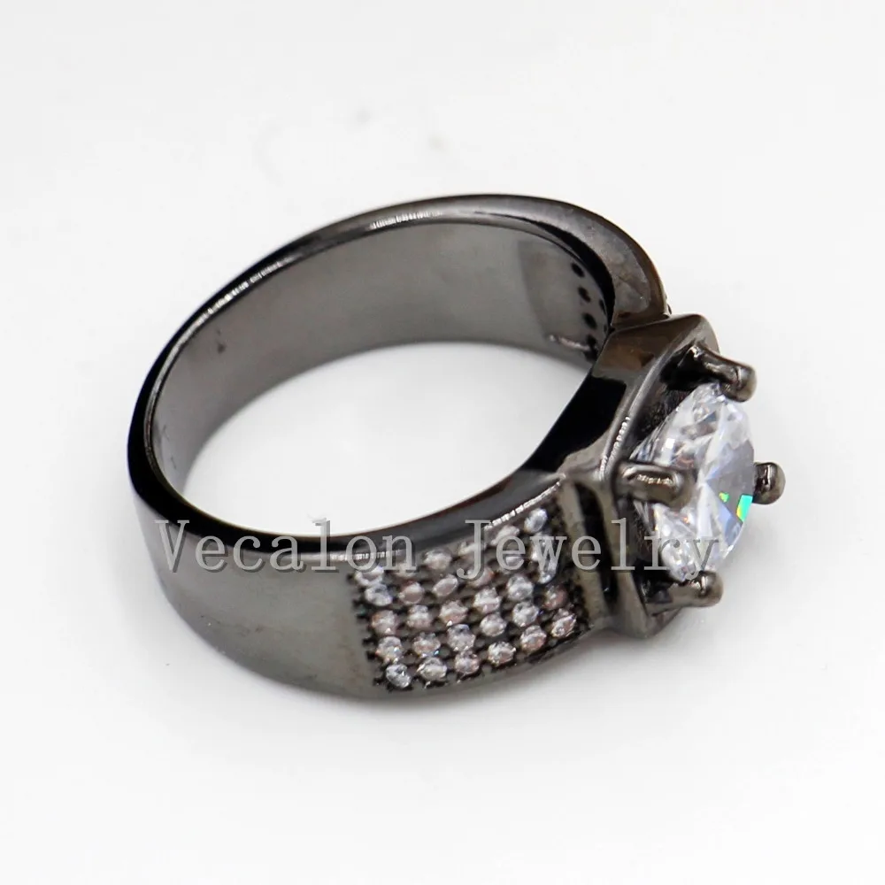 Vecalon Prong набор Пасьянс 3ct AAAAA Циркон Cz Обручальное кольцо для мужчин 10KT черное