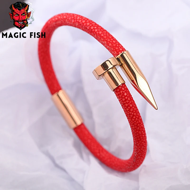 Браслет Magic Fish для мужчин и женщин красная вонючая кожа розовое золото мужские