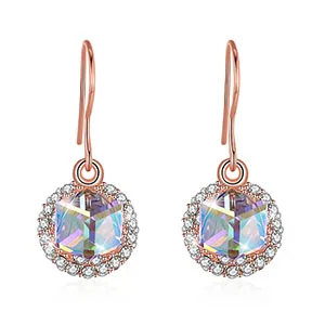 White Специальный дизайн, кубический квадратный кристалл от Swarovski, серьги для женщин, круглые стразы, 925 серебряный крючок, хорошее ювелирное изделие, подарки - Цвет камня: White