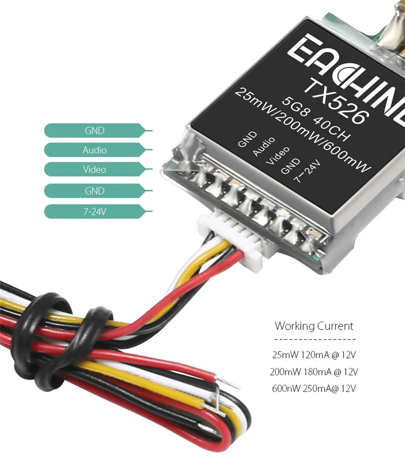 Eachine TX526 5,8G 40CH 25 MW/200 MW/600 MW переключаемый AV беспроводной FPV передатчик RP-SMA женский для квадрокоптера Радиоуправляемый Дрон
