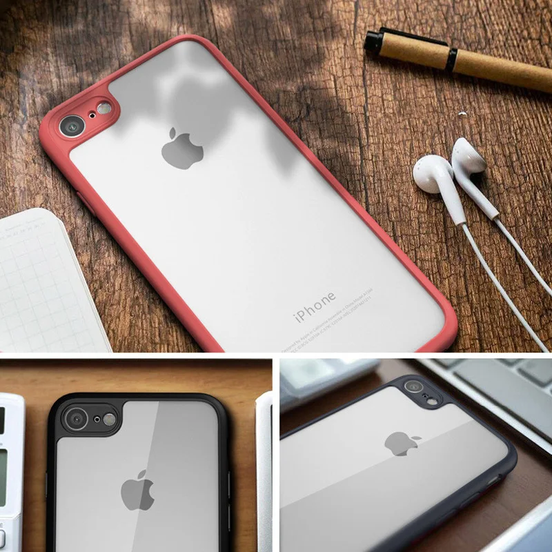 2017 New For iPhone X case transparent PC back+TPU frame soft cover for 8 8plus mobile phone coque accessories Capa |