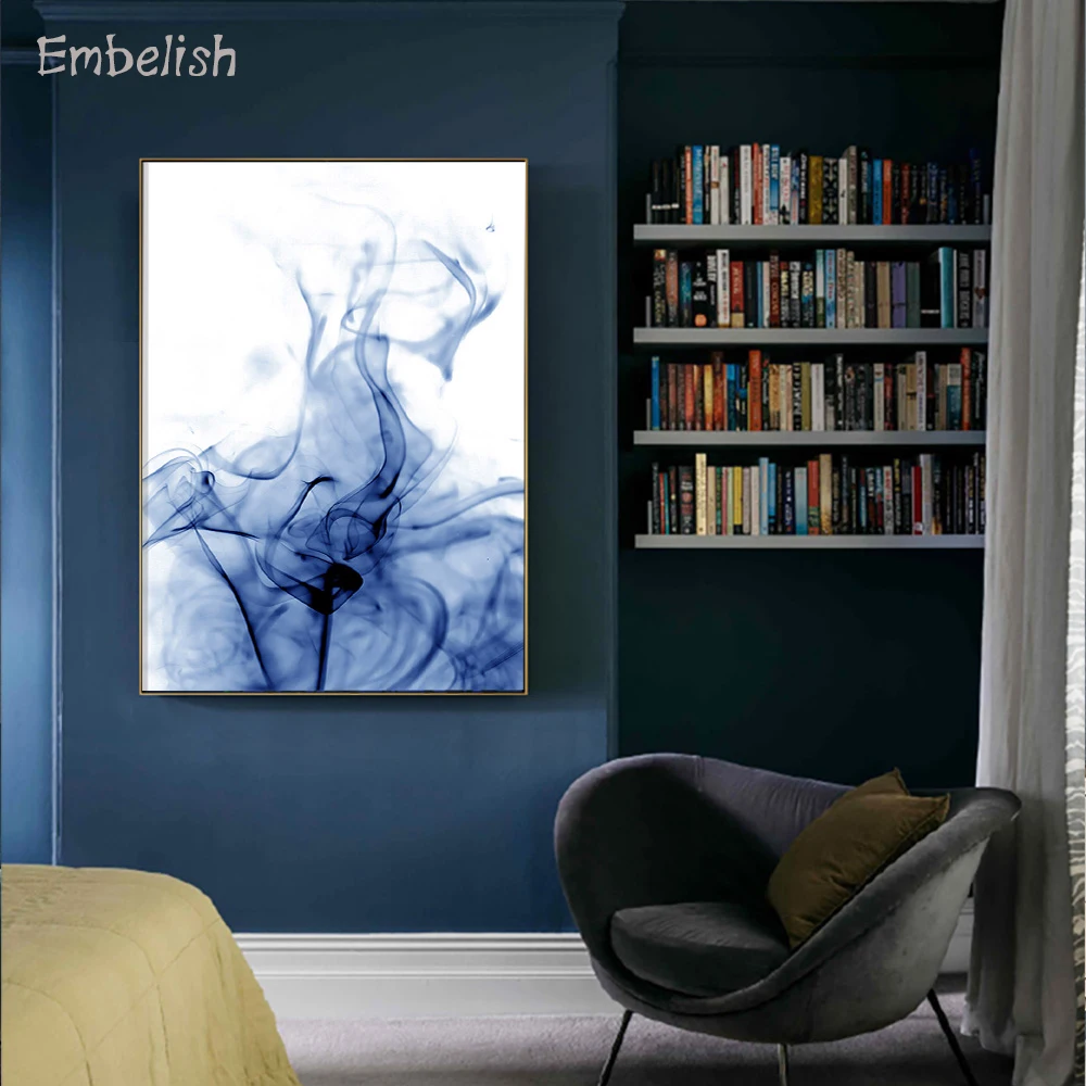 Embelish 1 Pieces Nordic Style Watercolor Blue Smoke HD Print On Canvas Paintings For Living Room Modern Wall Pictures Artworks | Дом и сад