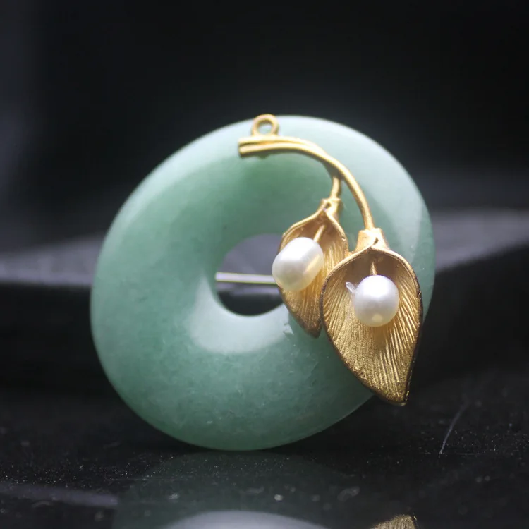 Korean designer natural stone donut pearl brooch pendant