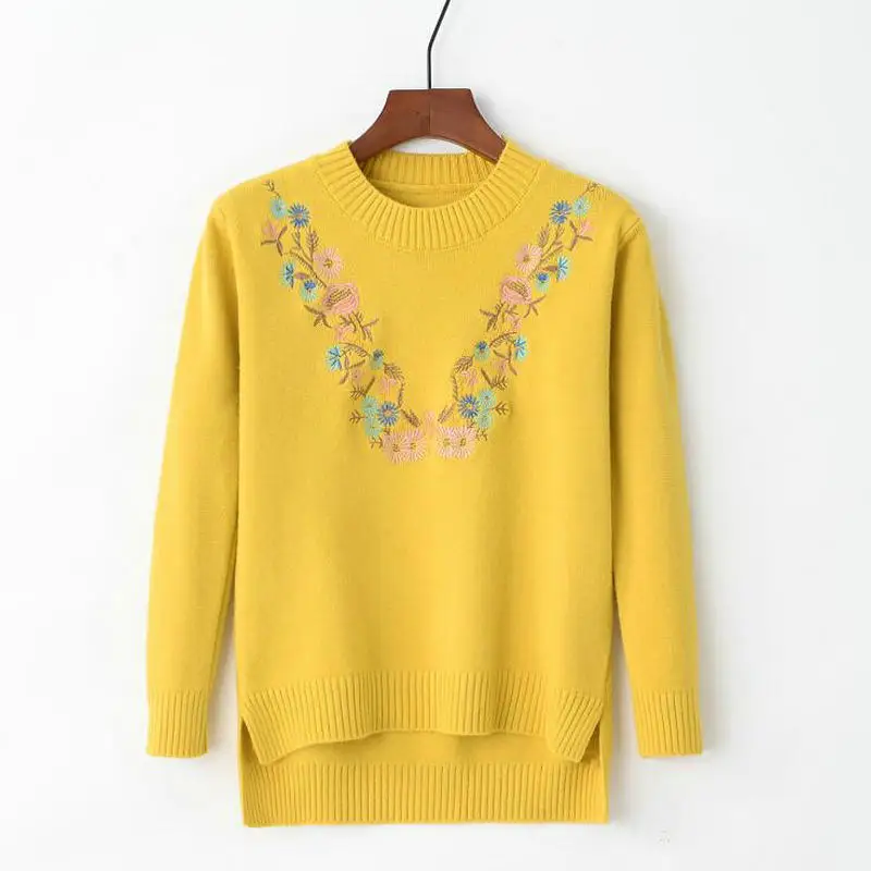 toppies 2020 Pull Femme Women Floral Embroidery Sweater O-neck Long Sleeves Knit Jumper Jerseys 9 Colors Soft Pullover | Женская одежда