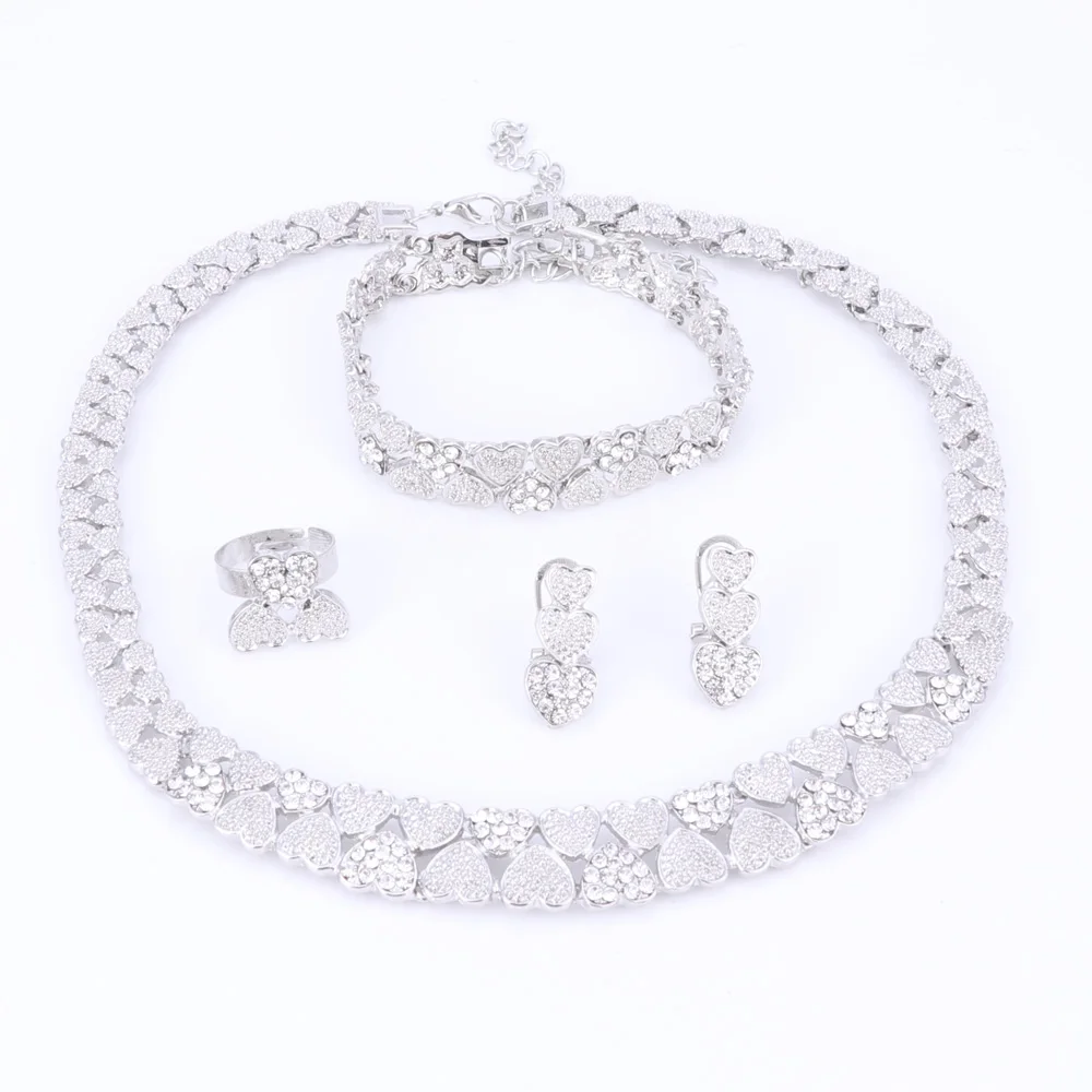 Ожерелье и серьги OUHE с кристаллами золотого цвета браслет кольцо в форме сердца