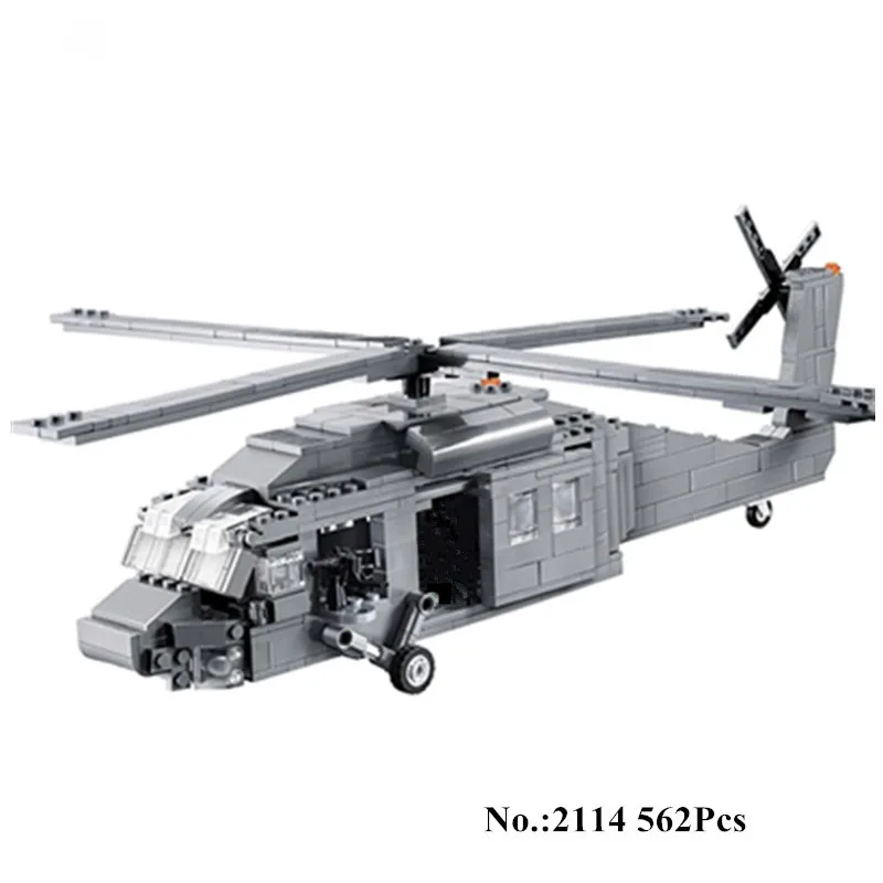 Строительные блоки H & HXY 2114 562 шт./2113 318 шт. военный UH 60 черный ястреб самолёт