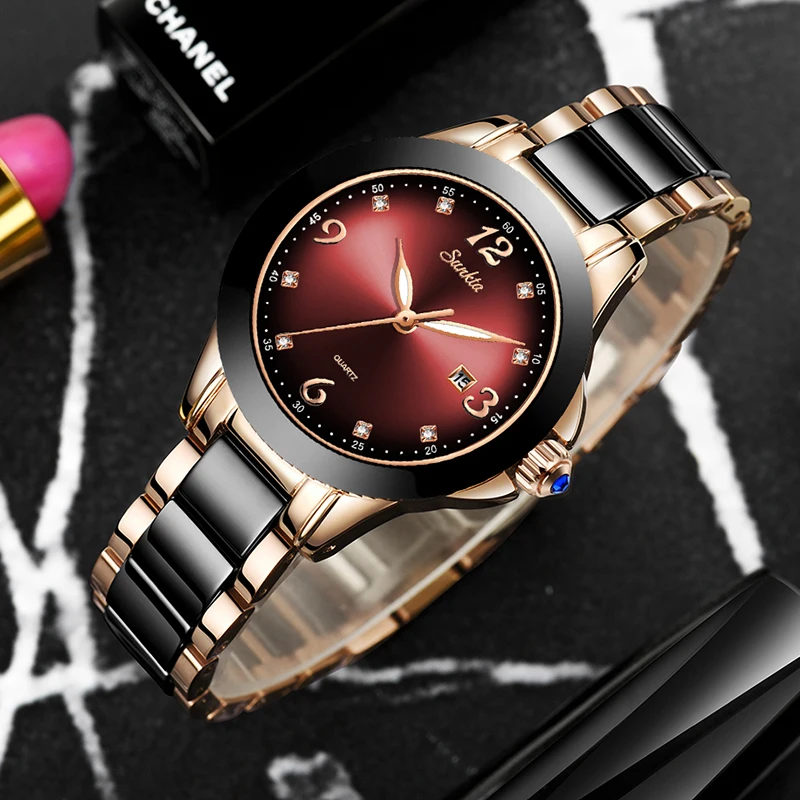 Relogio Feminino 2021New SUNKTA Quartz Women Watches Ladies Room Steel Ceramic wrist Watch Top Brand Luxury Fashion Female Clock enlarge