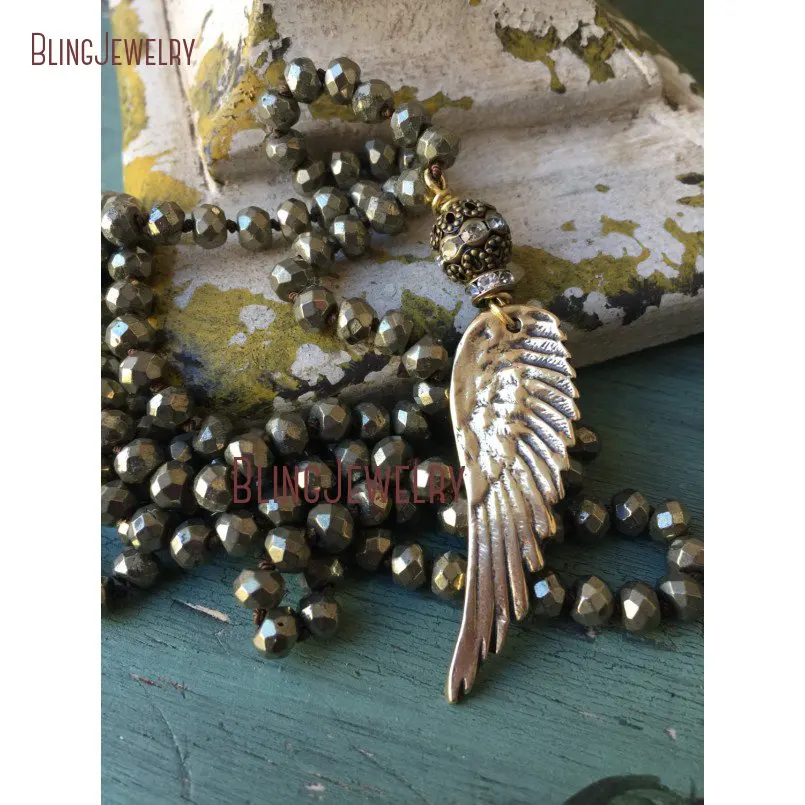 

Универсальный аксессуар Boho Glam, ожерелье из нейтрального пирита с узлом, колье с ангельским крылом NM11315