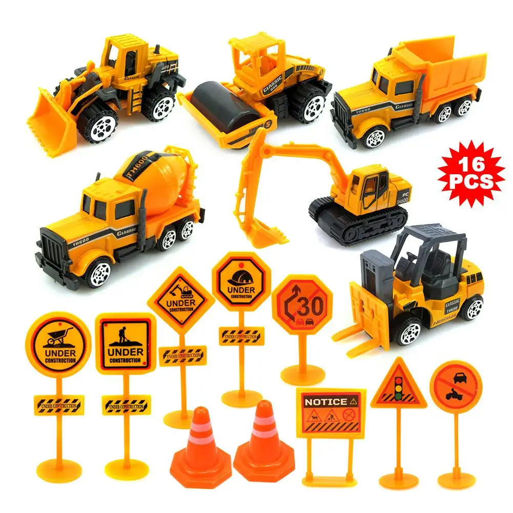 

1:16 строительная техника из сплава, самосвал, модель автомобиля с дорожным знаком, Игрушки для раннего развития ребенка