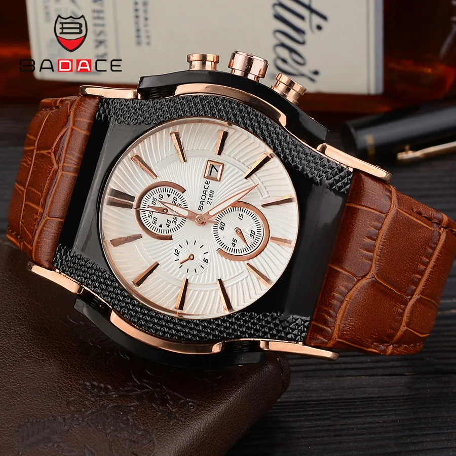 

BADACE Luxury Top Brand Quartz Watches Mens Date Display Watch Men Hours Leather Strap Sport WristWatch Relogio Masculino 2188