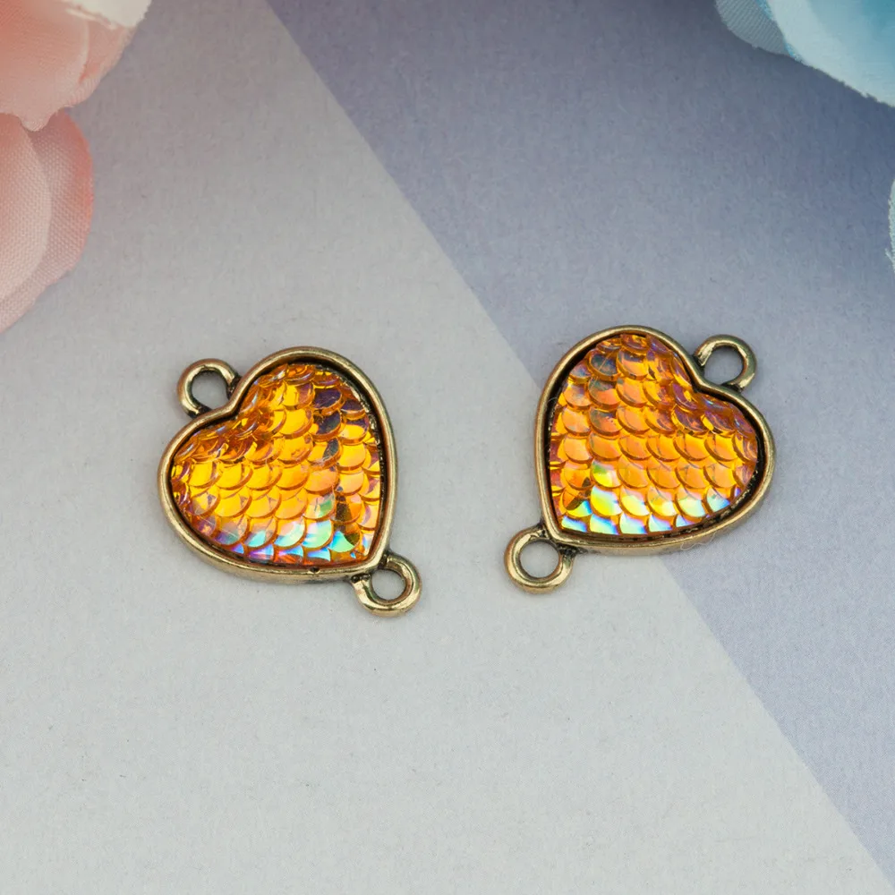 DoreenBeads резина с Цинковым Сплавом Mermaid Fish Dragon Scale Коннекторы в виде сердца античное