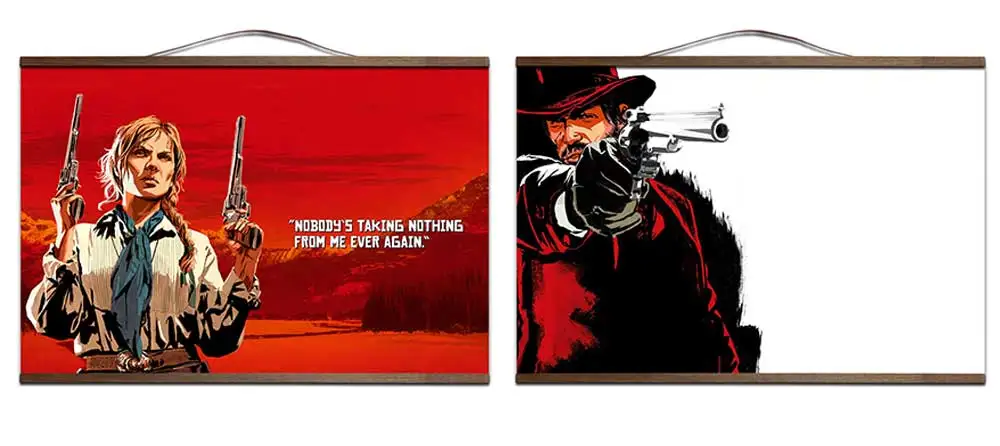 Красные изображения из фильма «Red Dead Redemption» 2 игры настенный расписной Холст плакат для домашний декор, плакаты с твердой деревянной подвеской прокрутки без рамки