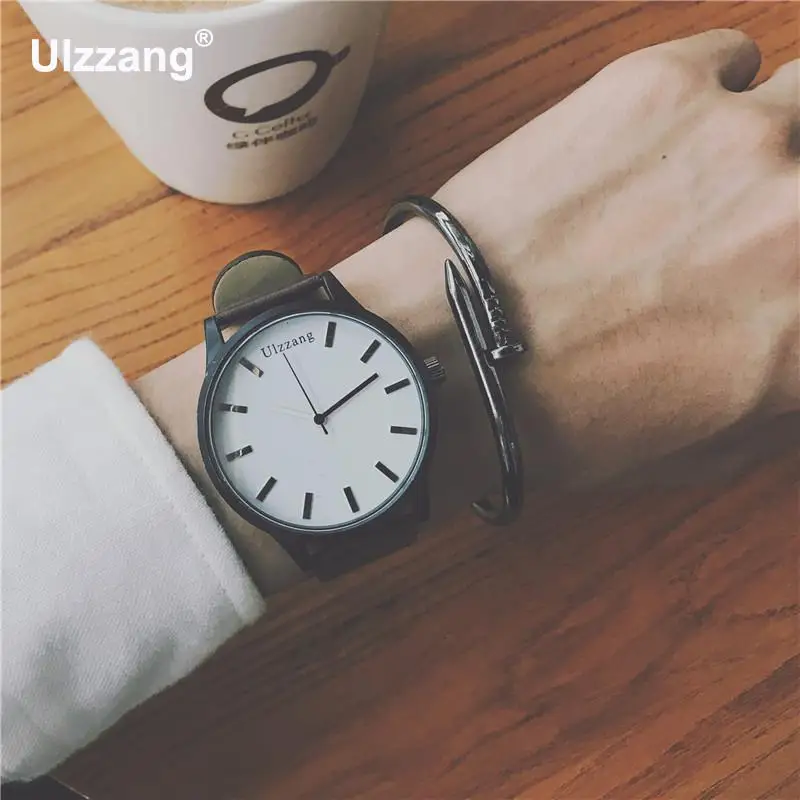 Модные Простые Стильные мужские часы черные коричневые кожаные кварцевые