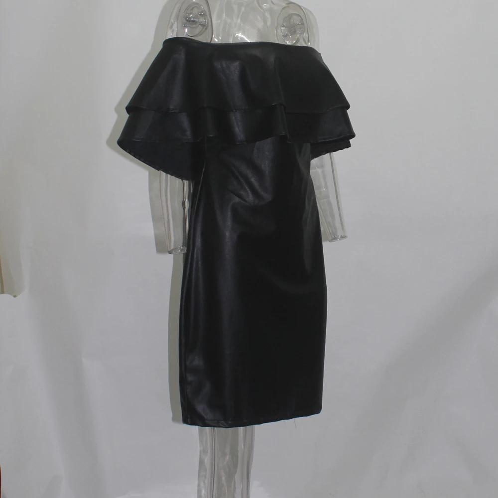 Ночной Клуб Женщин Платья Повязки Дамы Черный PU Платье Кожа С Плеча Sexy Party Bodycon