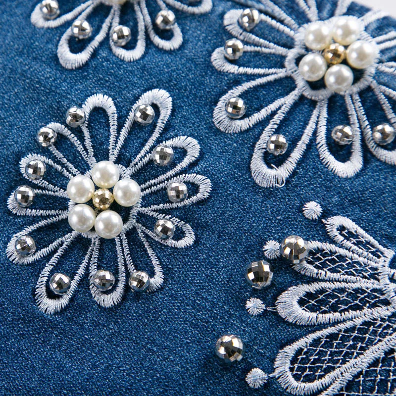 

Brand Pants 2019 New Handmade Beading Embroidery Cotton Flare Pants Female Streetwear High Waist Skinny Jeans Women Plus Size 36