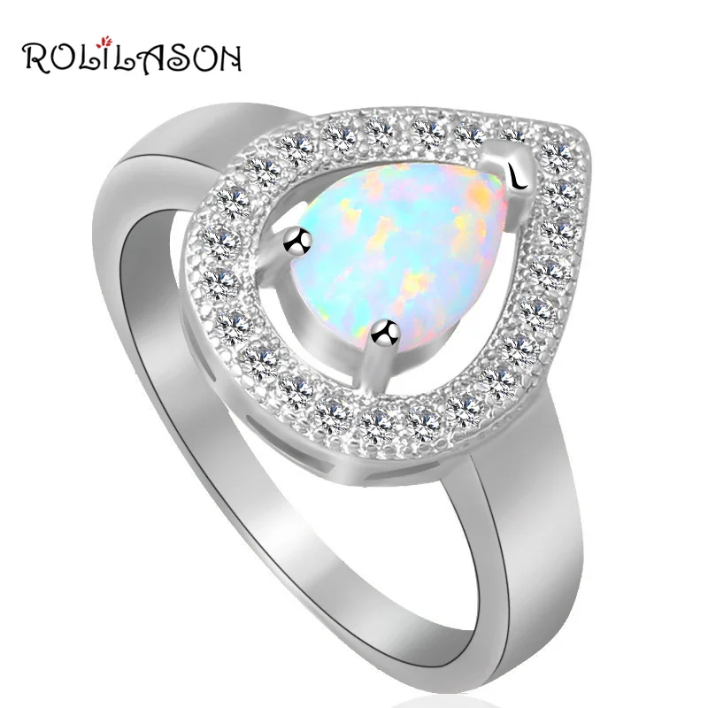 Стильные красивые кольца в виде капли воды для женщин с белым огненным опалом