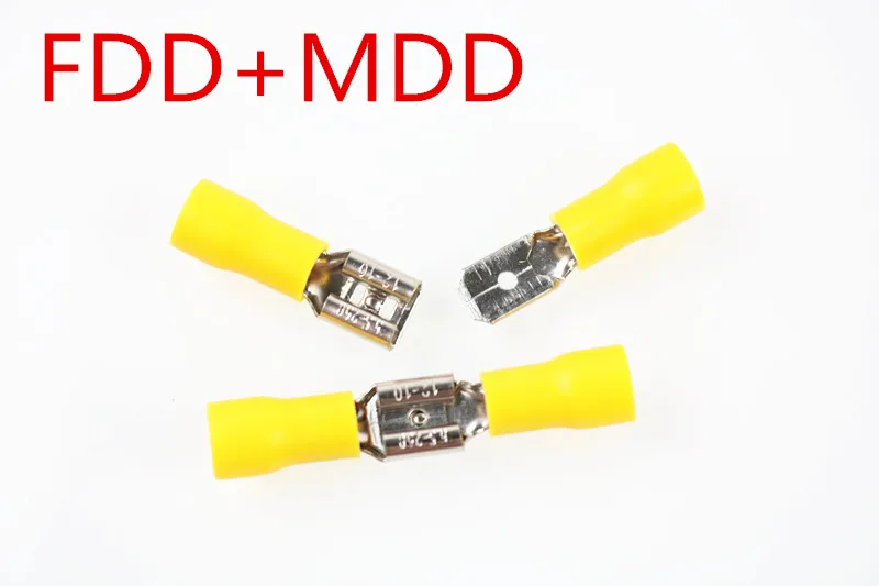 

Изолированные электрические разъемы FDD MDD, 50 шт., 25 комплектов, желтая розетка + штекер, обжим проводов, клемма