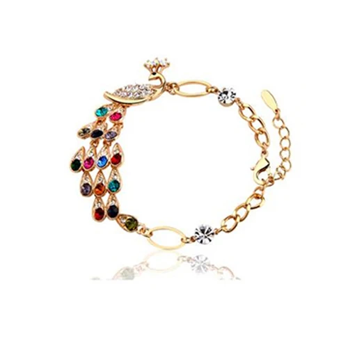 Золото тон кристалл павлин горный хрусталь птица браслет цепочка|bracelet hemp|bangles