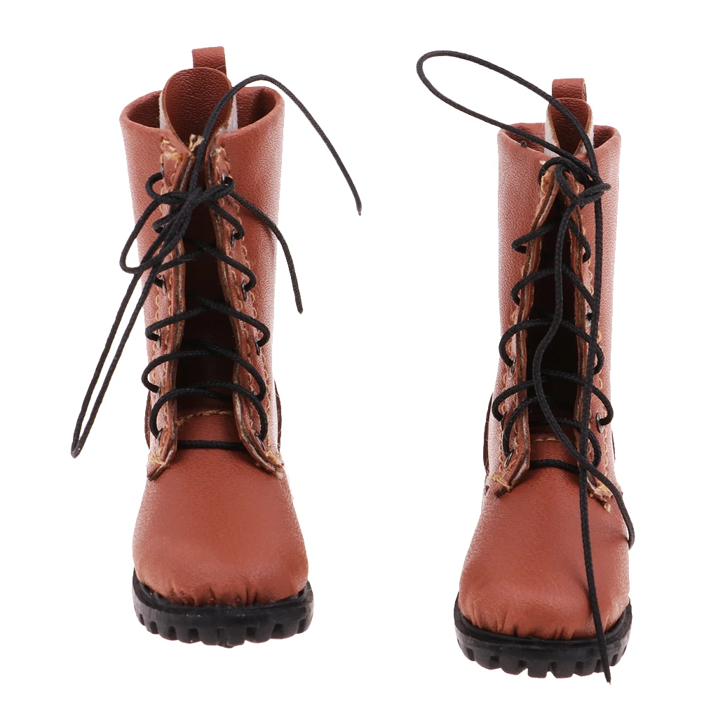 

1/6 Scale Men Soldier Military Lace up Boots Shoes Action Figure Boots Accessories Brown & Black