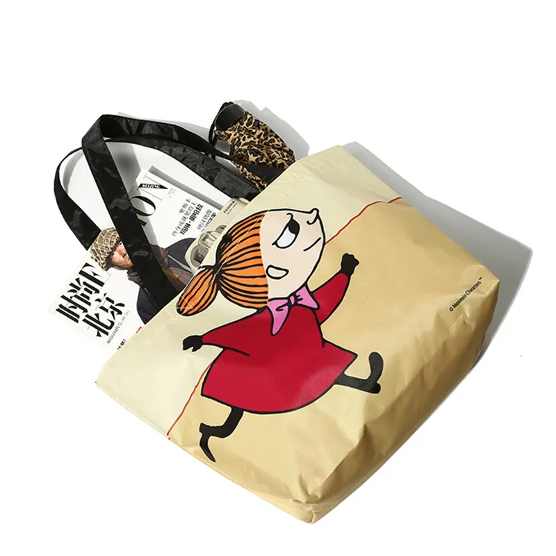 Высокое качество Moomin Большая вместительная переносная Экологичная сумка на одно плечо, ручная сумка в полоску для больших девочек, Повседневная сумка через плечо - Цвет: Красный