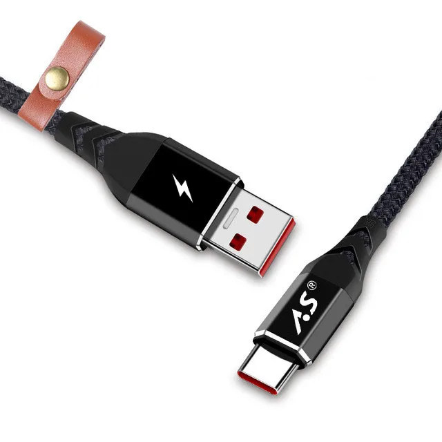 Черный Кабель A.S type-C USB C 3,1 Быстрая зарядка 5А кабель для передачи данных Android Быстрая зарядка для Xiaomi Mi 8 SE huawei P20 Pro samsung шнур провод - Цвет: Черный