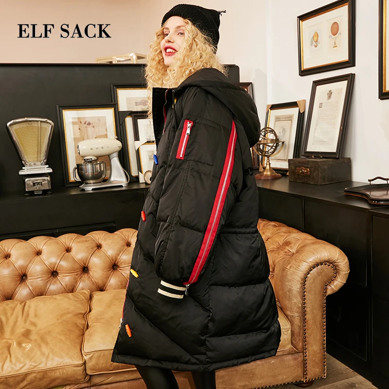 ELFSACK новинка зимнее женское пальто куртки 90% белый утиный пух с капюшоном длинный