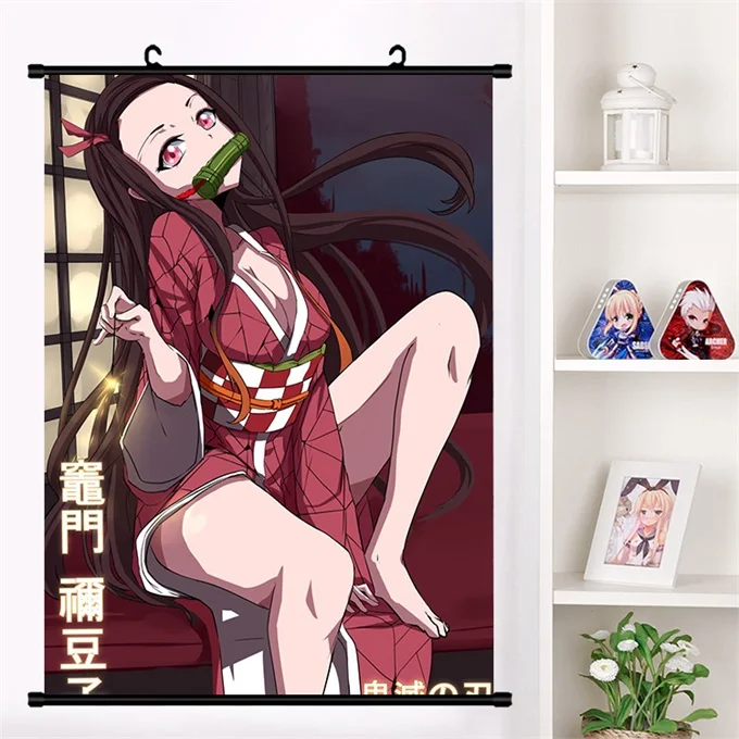 W Аниме демон убийца: Kimetsu no Yaiba Kamado Tanjirou Kamado Nezuko настенный свиток плакат Настенные подвесные плакаты домашний декор - Цвет: W