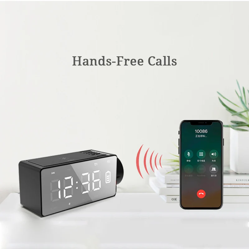 Беспроводная зарядка проекция цифровые часы bluetooth динамик LED большой экран