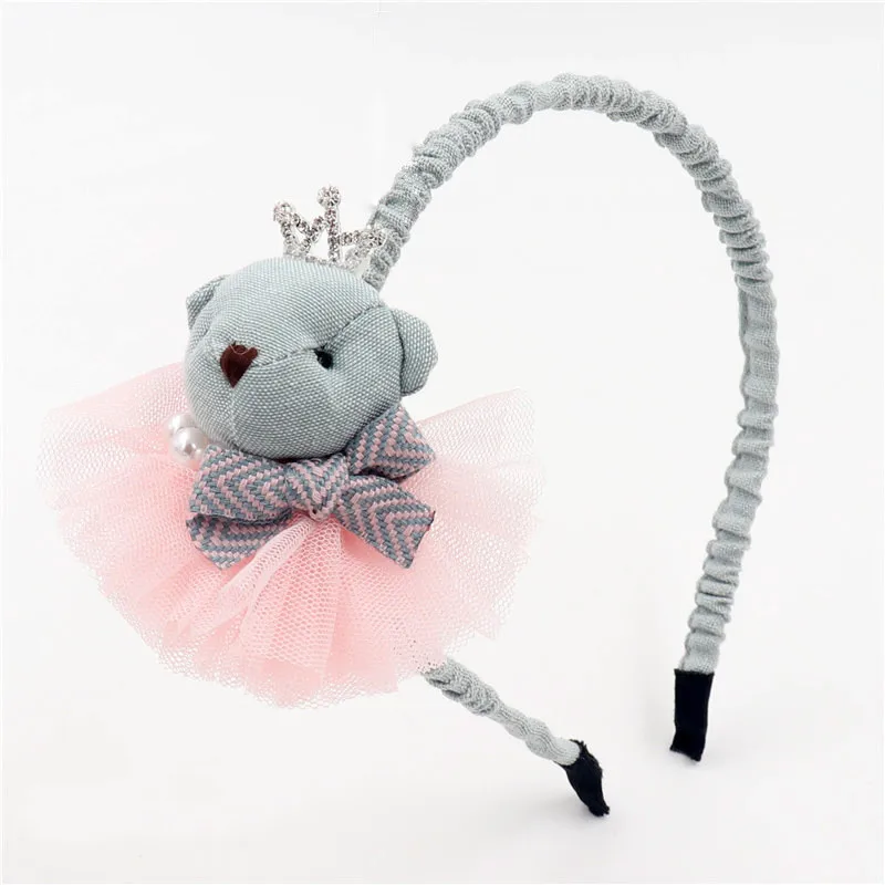 2019 Lace flower Bear doll Crown pearl Hairbands Gauze Hair accessories for girl lovely hair bands hoop Cartoon Princess Headban | Детская