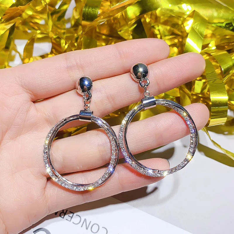 FYUAN модные круглые геометрические Висячие серьги для женщин Bijoux Золотой Серебряный Цветной Круг Стразы Висячие серьги вечерние ювелирные изделия