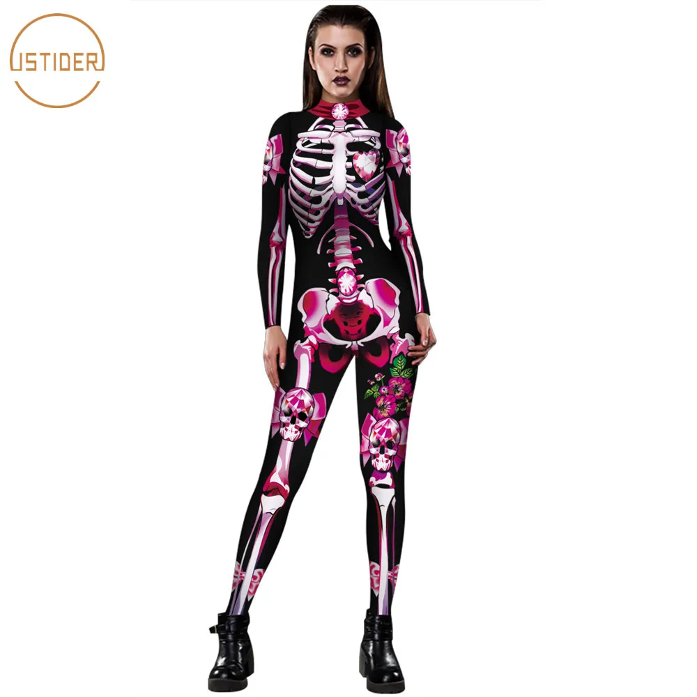 Женский комбинезон с 3D принтом черепа ISTider сексуальный костюм для косплея на