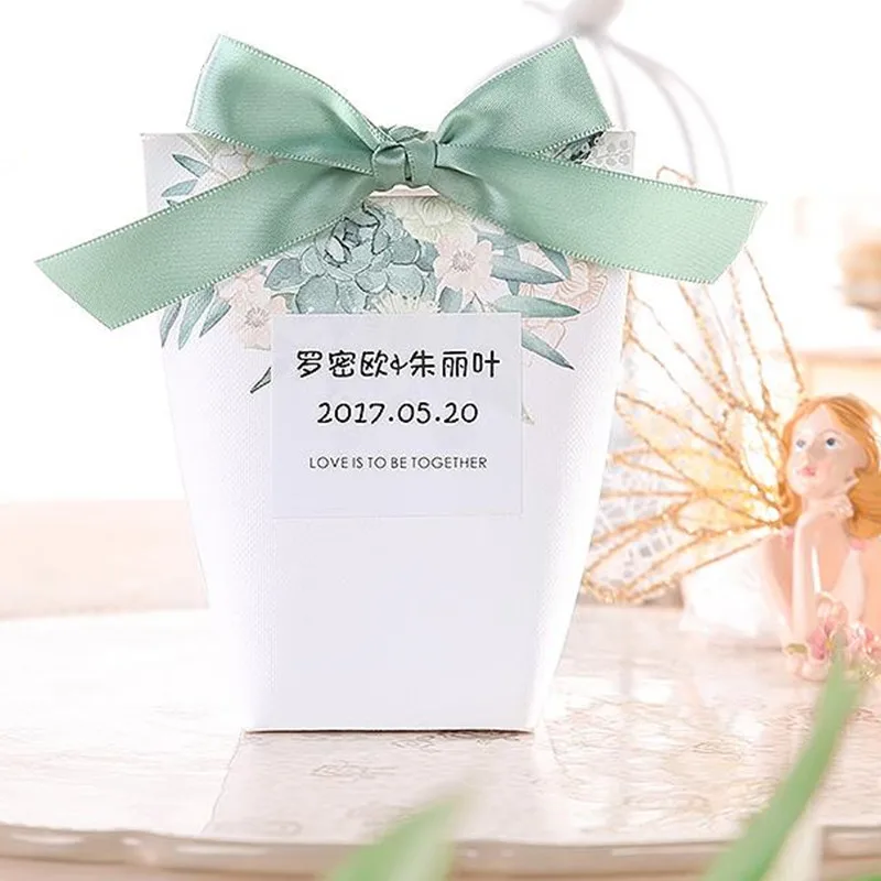 

DIY Customized Wedding Favors Upscale Gift Boxes Paper Baby Shower Favor Boxes green flowers Candy Box & ribbon Chocolate Box