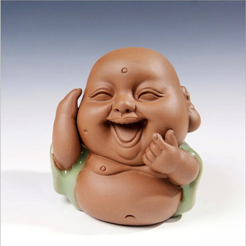 Будда чайный питомец фиолетовая глина смеющаяся статуя Будды украшение монах